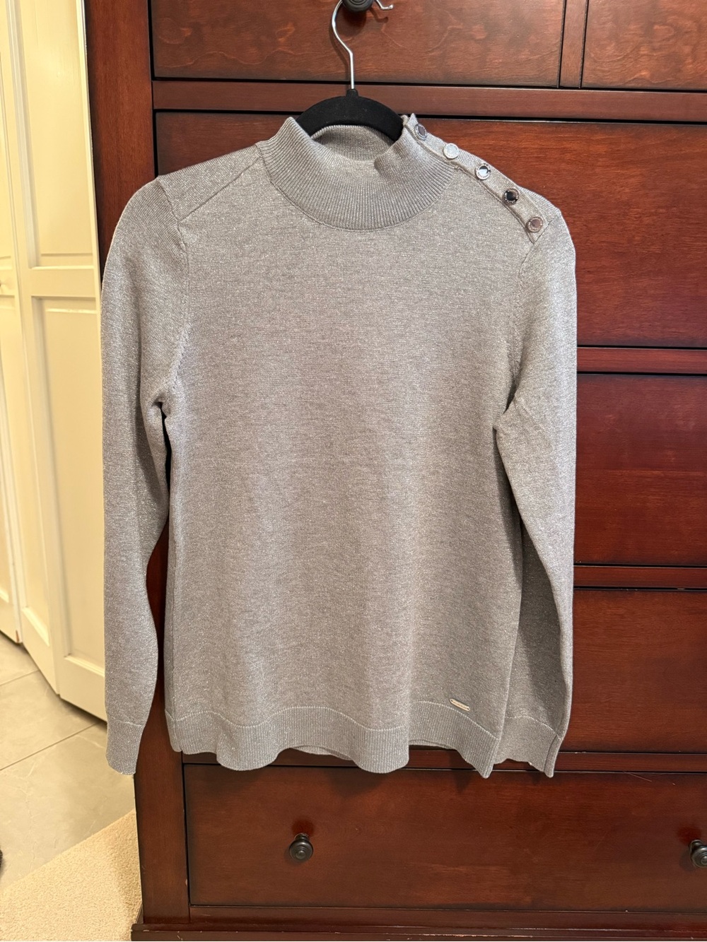 Calvin Klein Light Gray Turtleneck Sweater with Shoulder Buttons